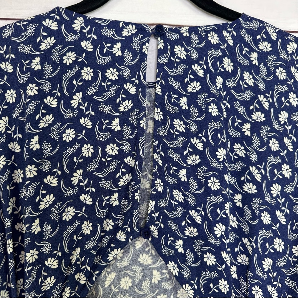Reformation Gavin Dress Navy Blue Floral Print Midi Size 12 - Picture 6 of 10